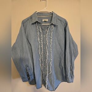 Anthropologie Light Blue Denim Functional Button Down Shirt 1x